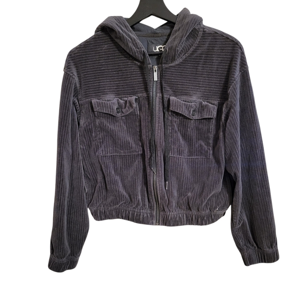 UGG Gray Corduroy Cropped Hooded Jacket